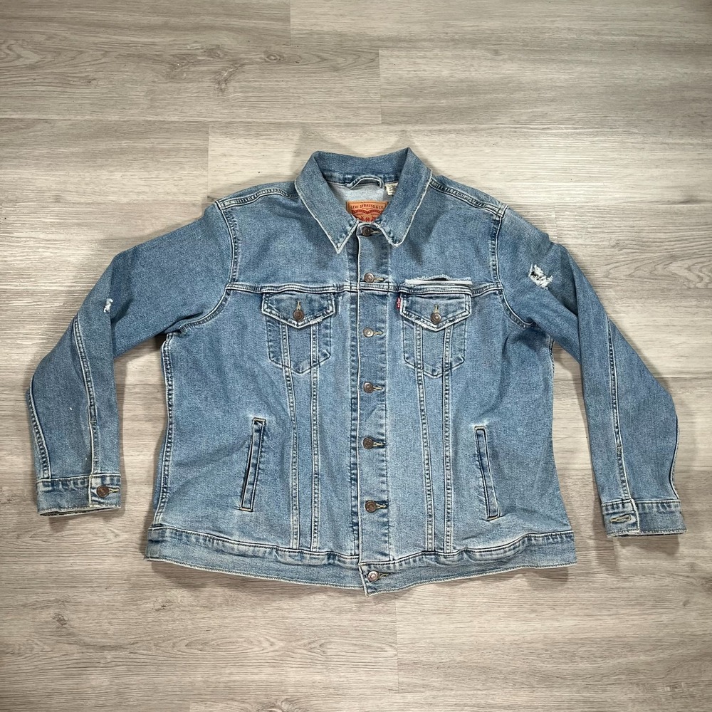 Levi's Denim Trucker Jacket Womens Size 2X Blue Jean Coat Medium Wash Stretch
